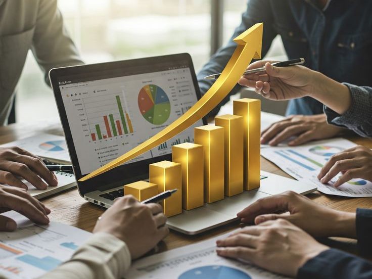 Équipe analysant la croissance d'une entreprise